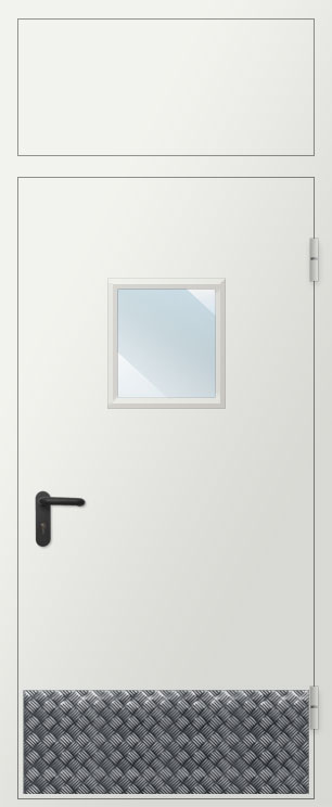 Дверь противопожарная металлическая остекленная EIS60 300х400 с фрамугой и накладкой из алюминия