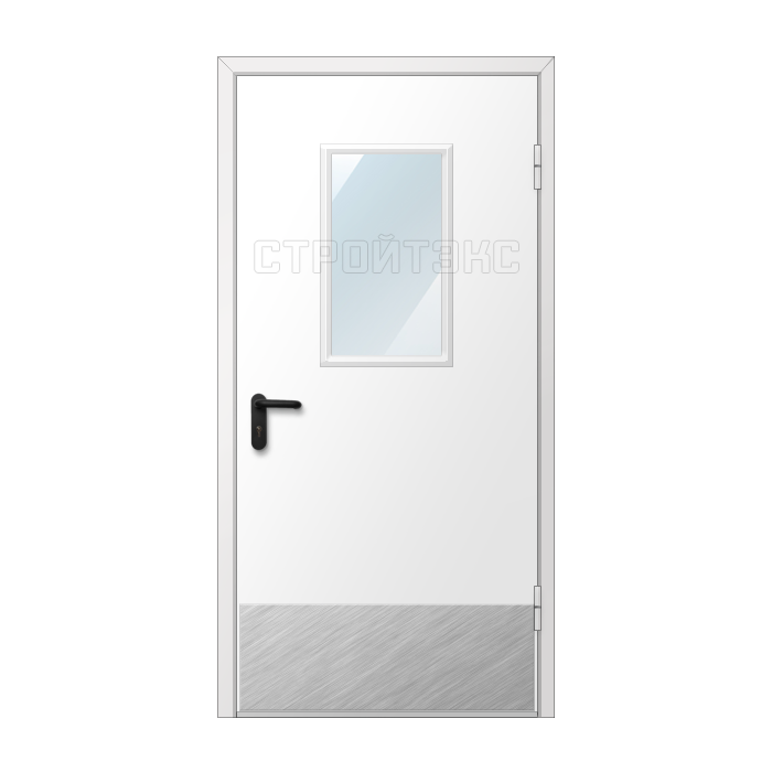 Дверь противопожарная металлическая остекленная EIS60 300х600 с накладкой из нержавеющей стали