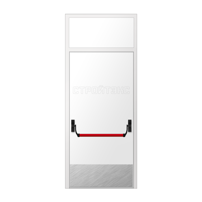Дверь противопожарная металлическая EIS60 со скрытыми петлями, фрамугой, Антипаникой и накладкой из нержавеющей стали