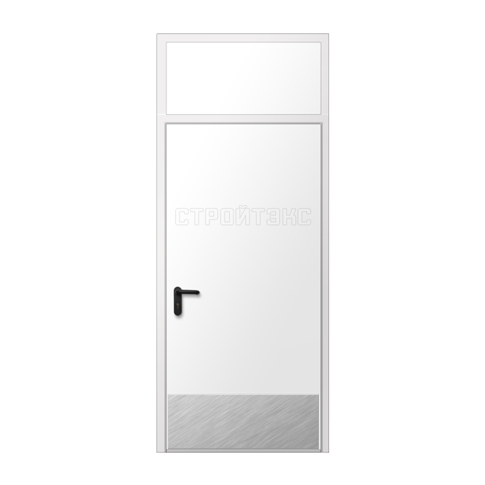 Дверь противопожарная металлическая EIS60 со скрытыми петлями, фрамугой и накладкой из нержавеющей стали