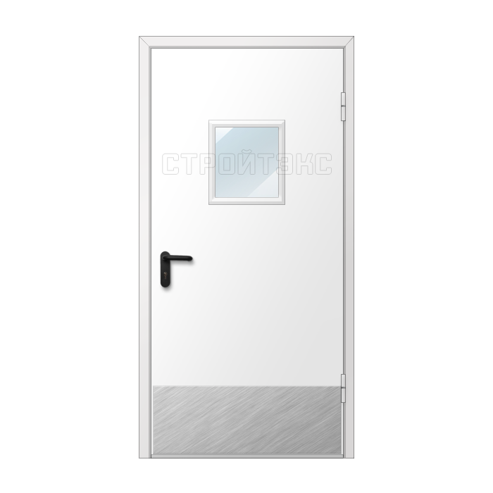 Дверь противопожарная металлическая остекленная EIS60 300х400 с накладкой из нержавеющей стали