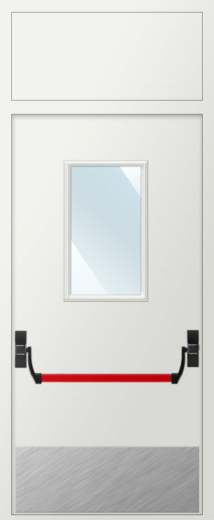 Дверь противопожарная металлическая остекленная EIS60 300х600 с фрамугой, антипаникой и накладкой из нержавеющей стали