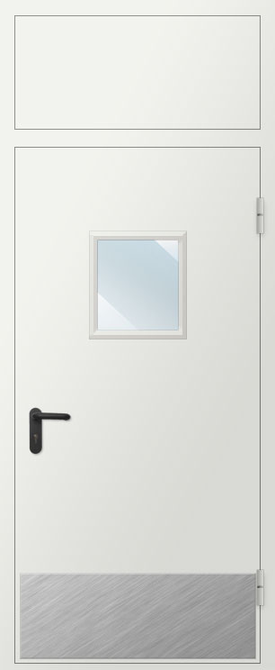 Дверь противопожарная металлическая остекленная EIS60 300х400 с фрамугой и накладкой из нержавеющей стали