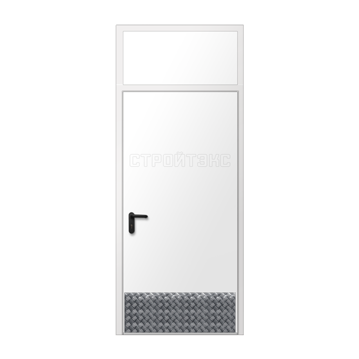 Дверь противопожарная металлическая EIS60 со скрытыми петлями, фрамугой и накладкой из алюминия