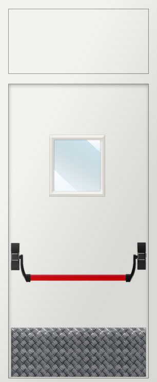 Дверь противопожарная металлическая остекленная EIS60 300х400 с фрамугой, антипаникой и накладкой из алюминия