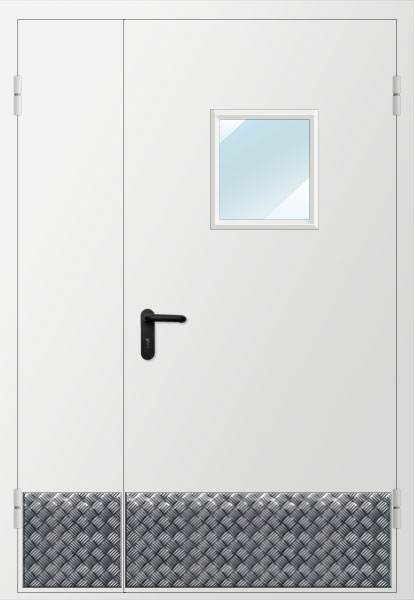 Дверь двупольная металлическая с алюминиевой накладкой и остеклением 300х400